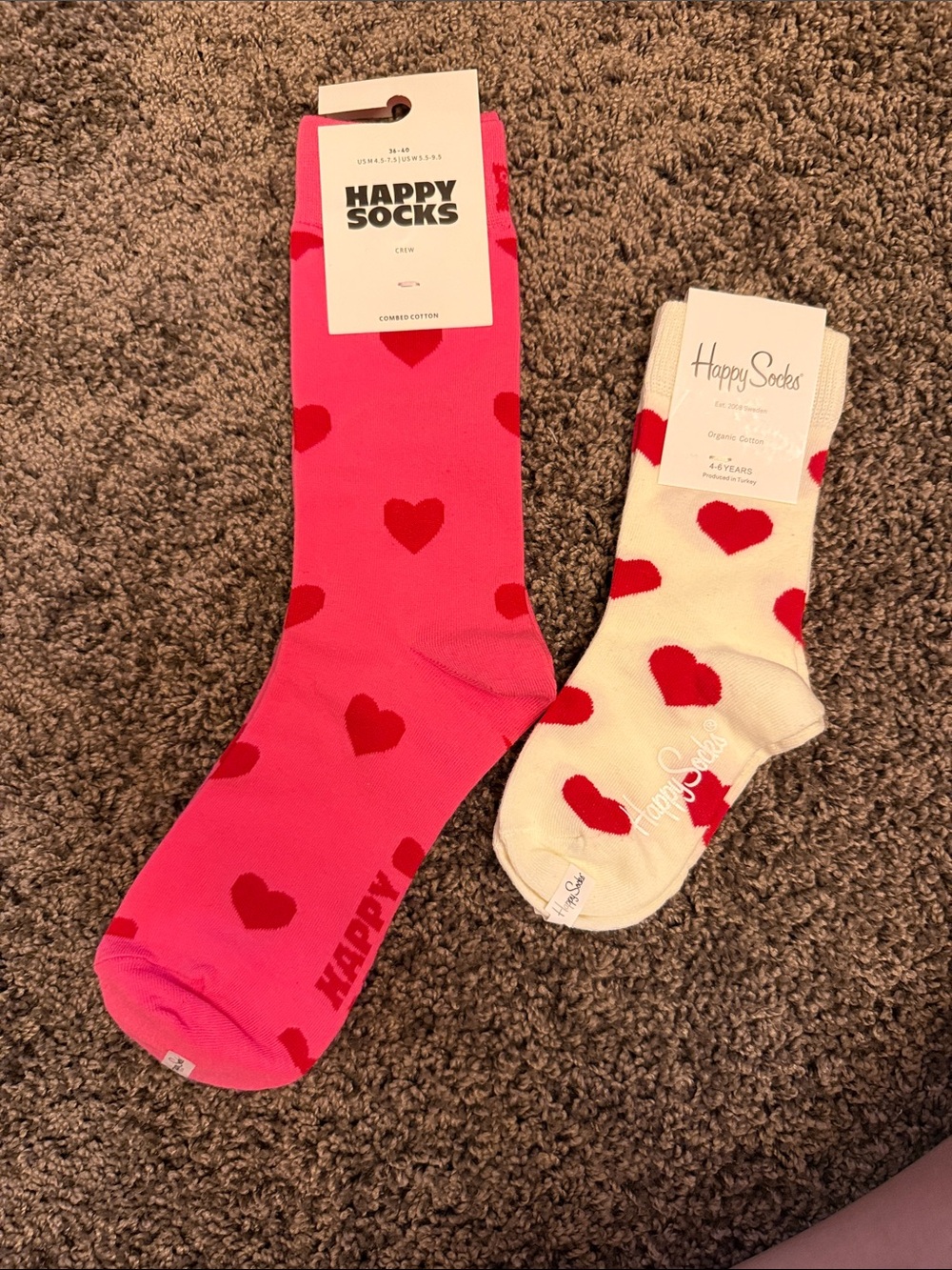 New Happy Socks white and pink heart print mommy and me socks